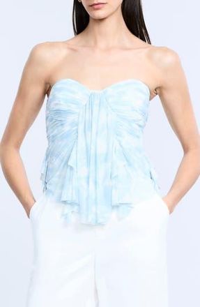 Bcbgmaxazria Print Mesh Corset Top in Sky Floral Print at Nordstrom Rack, Size 10