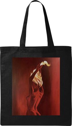 Generic Fire lady hot hair red art Natural Ecological Cotton Tote Bag Black