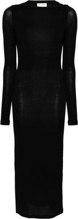 Saint Laurent Zwarte Gebreide Jurk met Cowl-Hals - Dames - Maxi kleedjes - Zwart - L - Kleedjes
