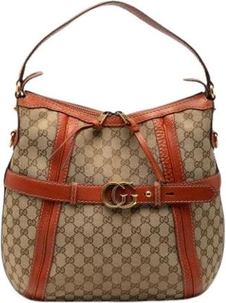 Gucci Pre-owned Canvas Satchel - Dames - Vintage Schoudertas - Beige - ONE Size - Leer - Vintage