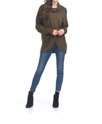 Papillon Cowl Neck Crossover Top In Olive