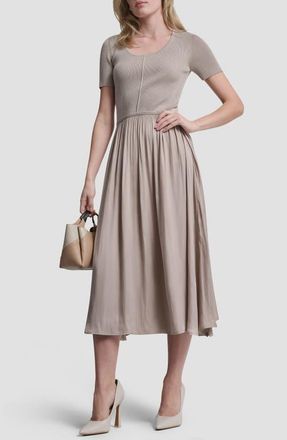 DKNY Mixed Media Short Sleeve Dress in Pebble at Nordstrom, Size X-Large