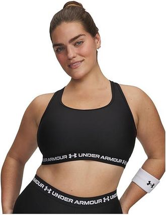 Under Armour Plus Size Crossback Mid Impact Bra Womens Bra Ultimate Black/White : 3X, Elastane/Polyester
