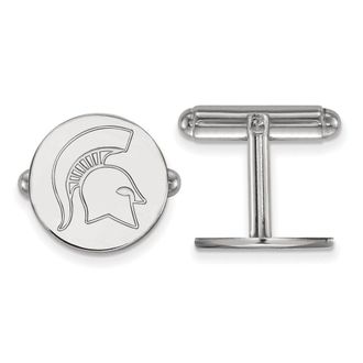 Diamond2Deal Sterling Silver Rhodium-plated Michigan State University Spartan Cuff Links