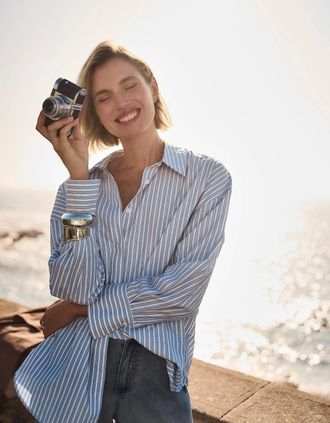 Joseph Ribkoff Womens Tencel stripe print boxy shirt - Size: 10/8