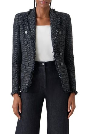 Akris Fringe Cotton Blend Tweed Cutaway Jacket in Black-Stone at Nordstrom, Size 10