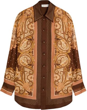 Zimmermann Luna Printed Silk Shirt - Brown - 4 (UK 16 / XL)
