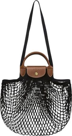 Longchamp Le Pliage Filet L - Dames - Shoppers - Zwart - ONE Size - Katoen - Tassen