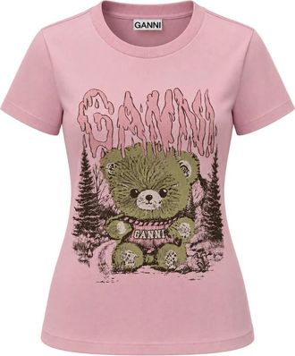 Ganni Camiseta Forest Teddy - Tops - Mujer - Rosa - XS
