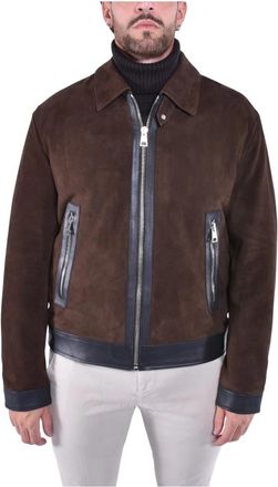 Dondup Leren Bikerjack met Overhemdkraag - Heren - Leren en Su&egrave;de Jassen - Bruin - M - Leer - Jassen