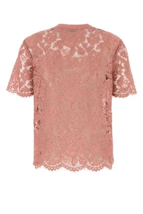 Dolce & Gabbana Womens Pink Lace T-Shirt Rosapolverescuro Maglie Sweater