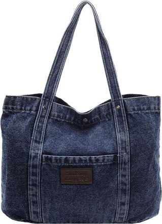 Generic Women Denim Shoulder Bag Casual Underarm Bag Large Capacity Fashion Shoulder Purse Hasp Closure Simple Tote Handbag Trendy Commuting Bag (Dark Blue)