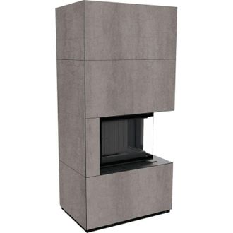 Kratki Kaminbausatz KRATKI FLOKI BOX rechts 8 kW &Oslash; 160 Quarzsinter NATURALI PIETRA DI SAVOIA GRIGIA BOCCIARDATA schwarz Verkleidung