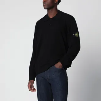 Stone Island Black wool polo sweater