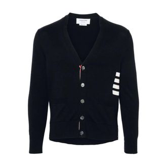 Thom Browne Intarsia 4 Bar Cotton Cardigan - male - Thom Browne - Cardigans - Blue - L - Knitwear