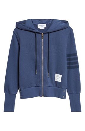 Thom Browne 4-Bar French Terry Full Zip Hoodie in Navy at Nordstrom, Size 0 Us