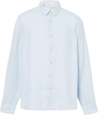 Timberland Mill Brook embroidered-logo shirt - men - Linen/Flax - L - Blue