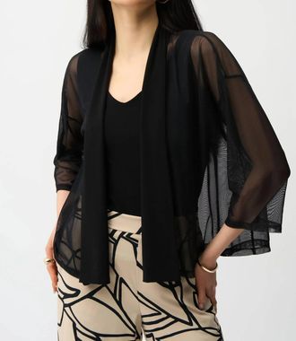 Joseph Ribkoff Open Front 3/4 Sleeves Mesh Cover-Up Jacket In Black