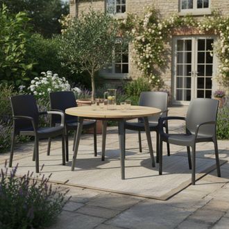 Dmora Silla De Exterior Sapps, 4 Sillas, Apilables Made In Italy, Con Brazos, Negro Antracita