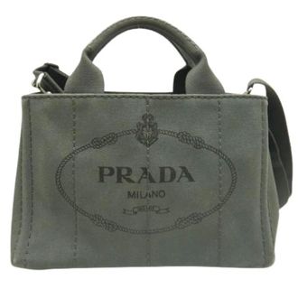 Prada Pre-owned Tote Bags, female, Gray, Size: ONE SIZE Pre-owned Canapa Tote Bag