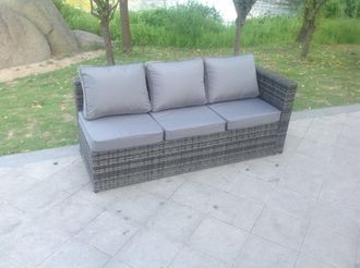 Fimous 3 Seater Single Arm Rest Rattan Lounge Sofa Patio Outdoor Garden Furniture Left Side in Dark Grey