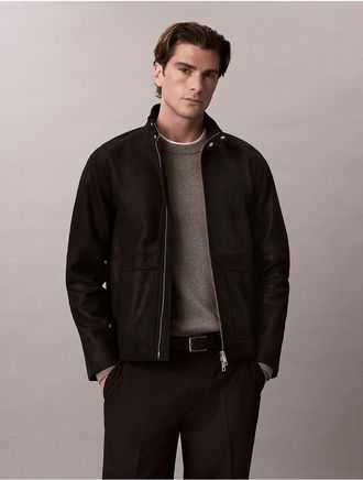 Calvin Klein Mens Suede Leather Zip Jacket - Black - 2XL