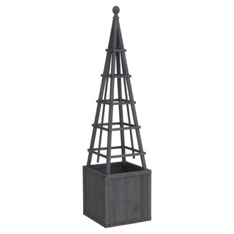 Hhg [nunca Usado] Espaldera Hhg-081, Macetero, Jardinera, Soporte Para Plantas, De Madera, Con Certificaci&oacute;n Mvg, 168 X 40 X 40 Cm, Gris Antracita