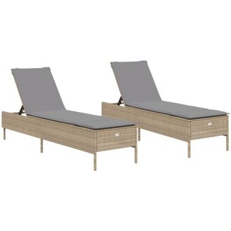 vidaXL Vidaxl - Tumbonas Con Cojines 2 Unidades Rat&aacute;n Sint&eacute;tico Beige