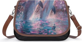 Generic Dolphins Cherry Flowers Womens Crossbody Bag Fashion Shoulder Handbags Message Tote Bag with Adjustable Strap