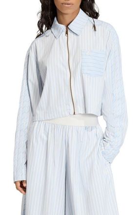 adidas Originals Stripe Crop Zip-Up Shirt in Crystal Sky/Ambient Sky at Nordstrom, Size X-Large