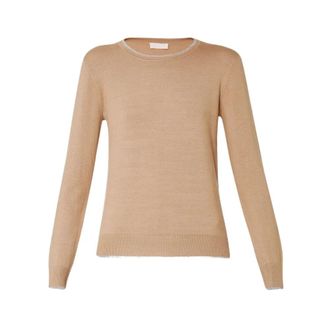 Liu Jo Ronde Hals Pullover met Lurex Inzetstukken - Dames - Ronde hals truien - Beige - S - Truien & Vesten