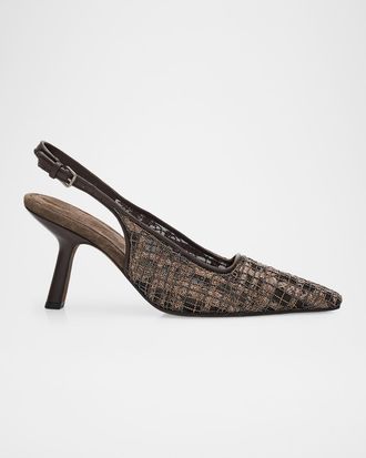 Brunello Cucinelli Monili-Embroidered Check Slingback Pumps