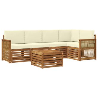 vidaXL Conjunto De Sof&aacute; Seccional Con Coj&iacute;n 5 Pcs Natural Y Crema Vidaxl