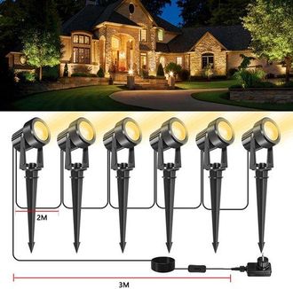 No Brand Faretti Led Da Esterno, Illuminazione Da Giardino A Bassa Tensione (ip65 Impermeabile), Spina Europea, Luce Bianca Calda 3000k, Per Giardini, Aste Por