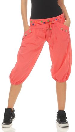 Malito more than fashion Malito Women Short Bloomers with Belt Classic Baggy Trousers Aladin Pants Yoga 3416 (Coral-red)