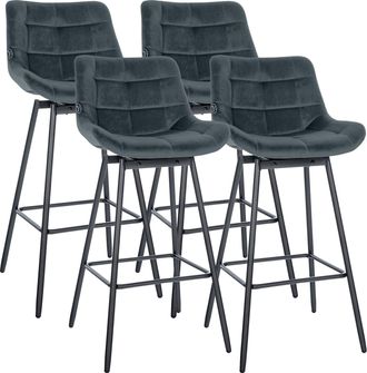Clp Juego De 4 Taburetes De Bar Weston Giratorios Gris Oscuro Terciopelo
