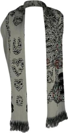 Alexander McQueen Pre-owned Printed Fringed Scarf - Dames - Vintage Accessoires - Grijs - ONE Size - Wol - Vintage