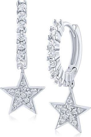 Kenneth Jay Lane Pav&eacute; Cubic Zirconia Star Drop Huggie Hoop Earrings in Clear Silver at Nordstrom Rack