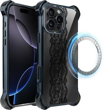 OEM Funda Ibizu Dropguard Ultra Para Iphone 16 Pro Max Con Magsafe, Color Azul Medianoche, Con Dise&ntilde;o De Encaje Ornamental