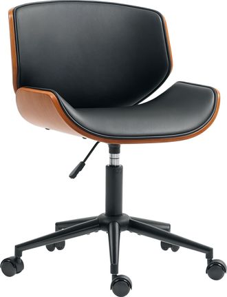 OEM Silla De Escritorio Sin Brazos Vintage Giratoria Tapizada En Pu Madera Curvada Altura Ajustable Negro Y Marr&oacute;n