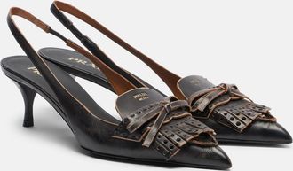 Prada Bow-detail fringed leather slingback pumps