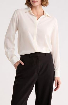 T Tahari Hidden Placket Long Sleeve Shirt in Egret at Nordstrom Rack, Size X-Large
