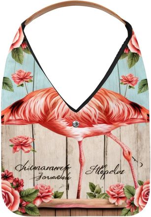 Generic Rose Flowers and Flamingo Reusable Lightweight Grocery Bags - Foldable Into Compact Pouch, Washable & Sturdy, Multipurpose for Shopping and Travel