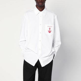 Gucci Camicia bianca in cotone con ricamo logo