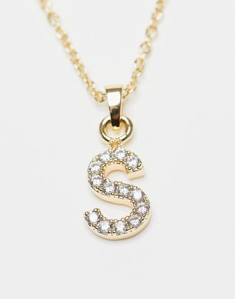 Topshop premium chain and diamante S initial charm-Gold