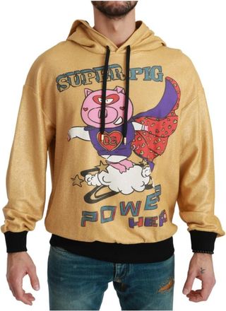 Dolce & Gabbana Pig of the Year Hooded Sweater - Heren - Hoodies - Geel - XS - Katoen - Hoodies & sweatvesten