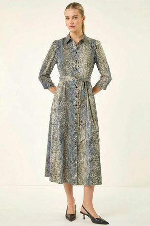 Roman Animal Print Midi Shirt Dress