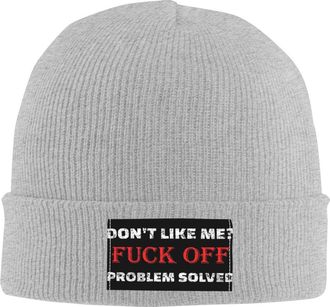 Generic Knit Hat Dont Like Me Fuck Off Problem Solved Black Classic Knitted Skull Cap Soft Knit Beanie for Hiking Outdoor Sports
