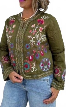 Johnny Was Linen Bolero Jacket In Green