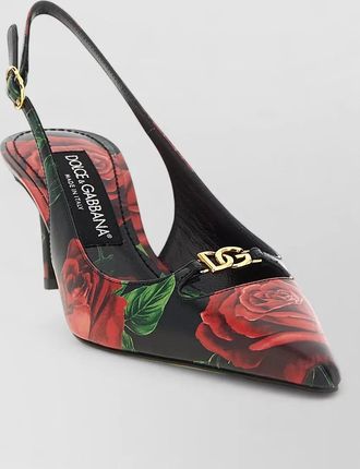 Dolce & Gabbana leather rose print slingback mules